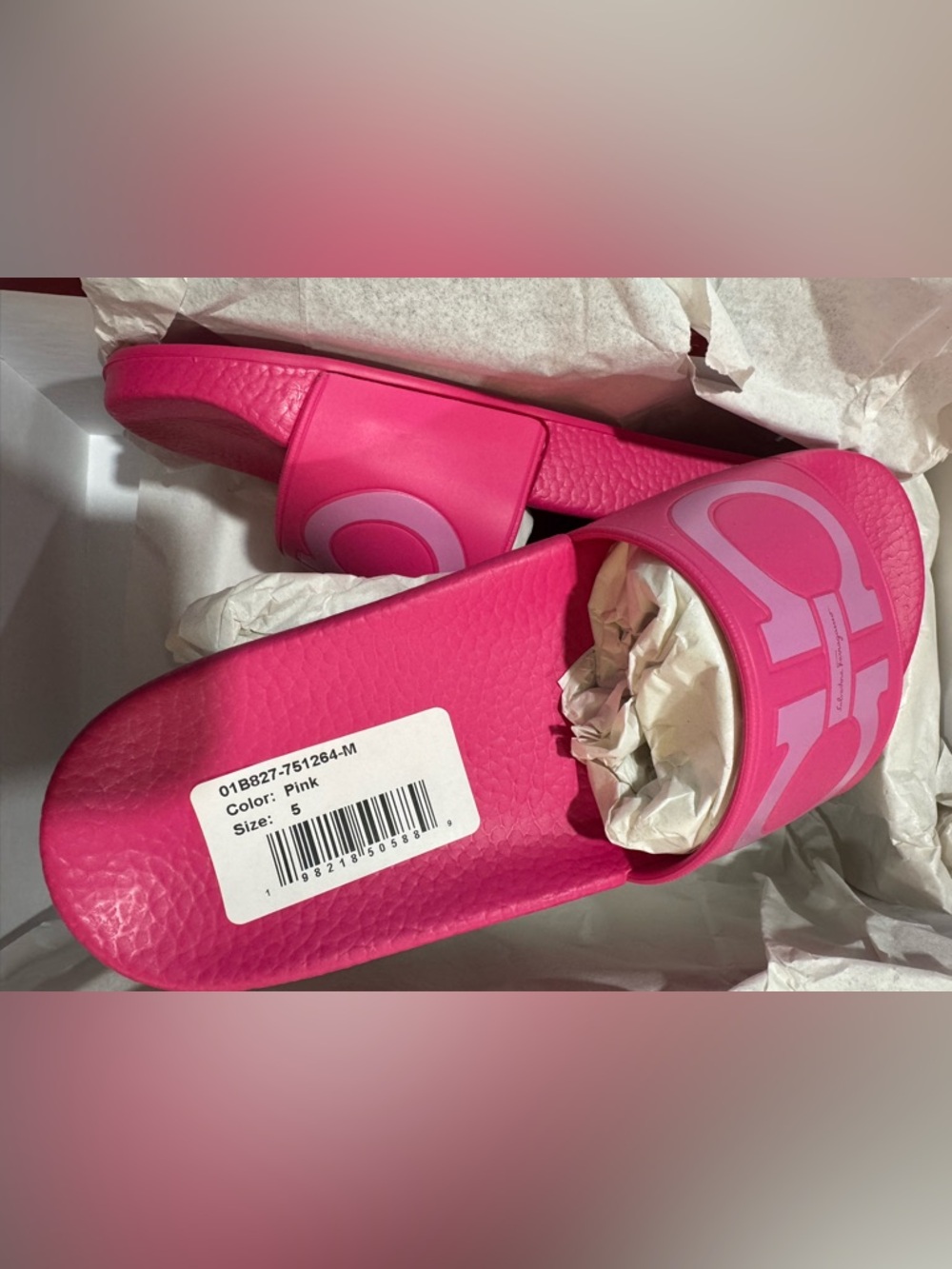Salvatore Ferragamo Hot Pink Logo Slide Sandals - Picture 4 of 6